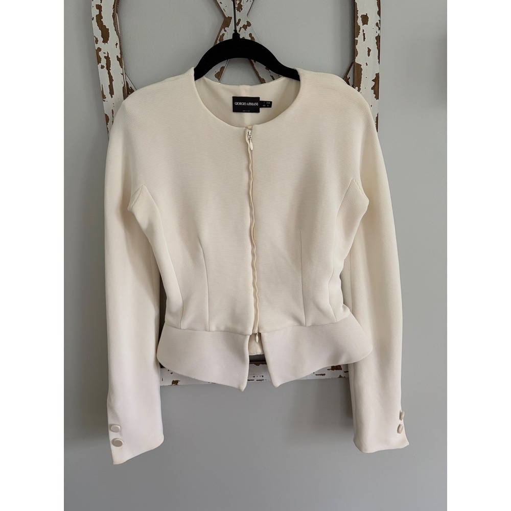Giorgio Armani Jacket Ivory Silk Blend Peplum Waist Made in Italy Size 6
